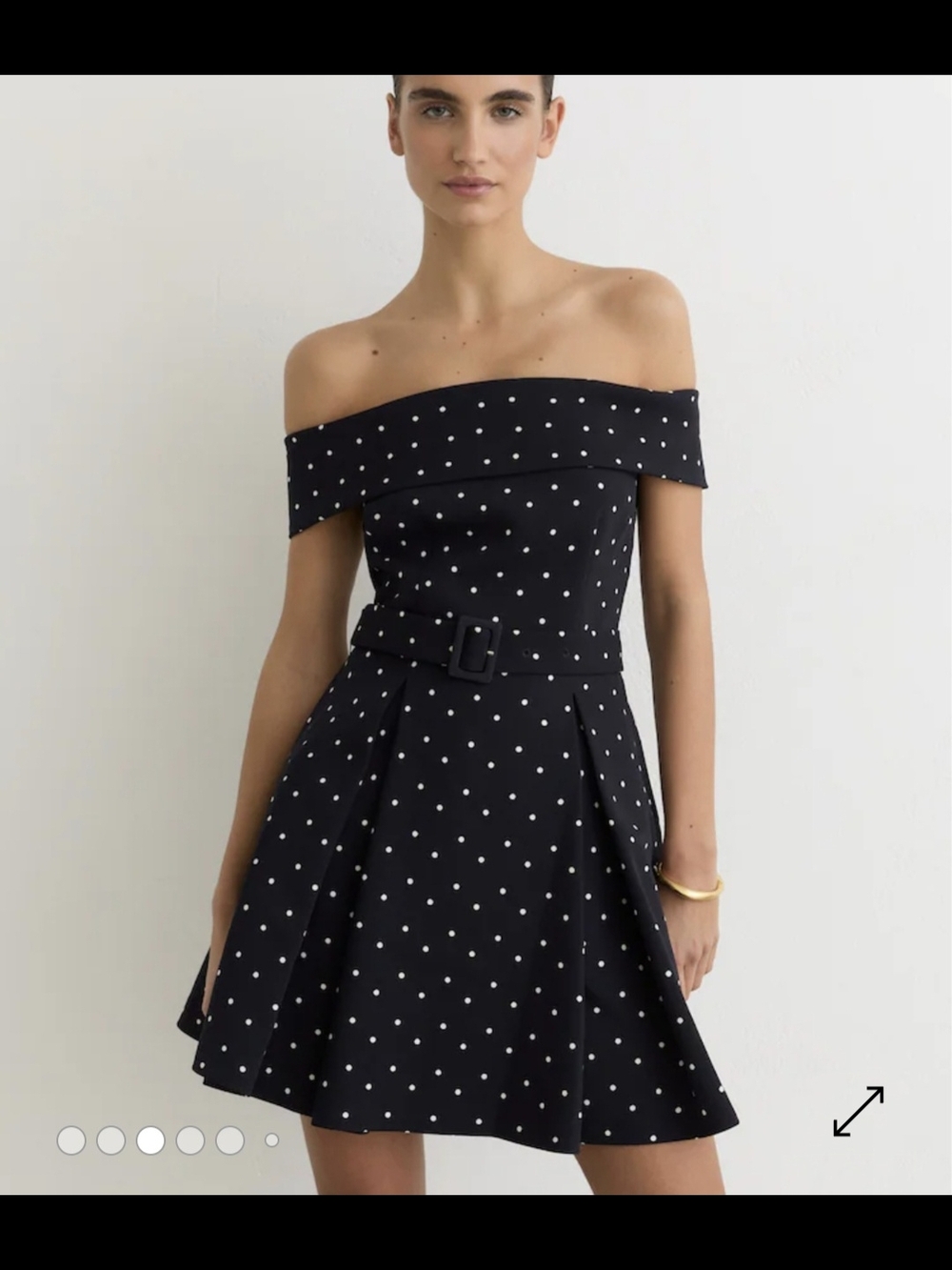 Reiss Off Shoulder Mini Dress Polka Dot Navy And White 4 $355